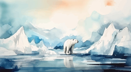 polar in nature icy landscape mountain vector water color illustrationのイラスト素材