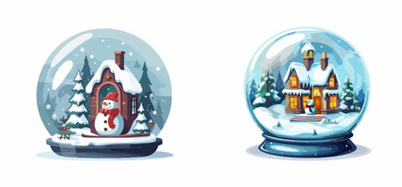 Set of Merry christmas glass snow ball collection with snow man insideのイラスト素材