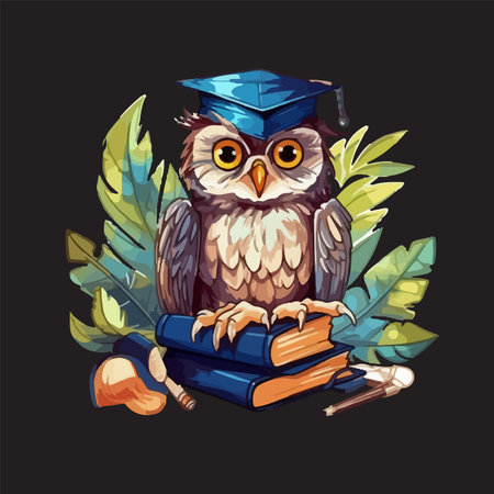 education owl wearing glasses and book concept school vectorのイラスト素材