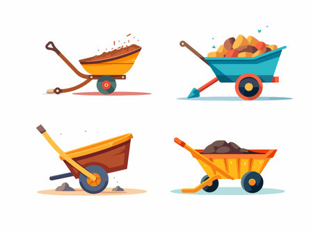 wheelbarrow vector element set flat illustrationのイラスト素材