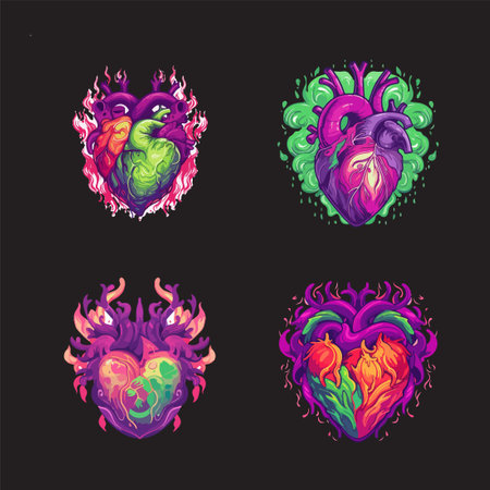 HEARTH TATTOO STICKER ART WORK VECTOR SET ILLUSTRATIONのイラスト素材