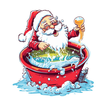 santa clause brews a happiness potion in the cauldron for christmasのイラスト素材