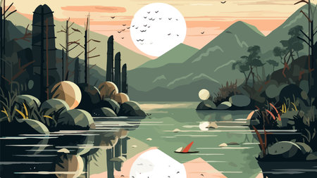 NATURE LANDSCAPE BACKGROUND WALLPAPER VECTORのイラスト素材