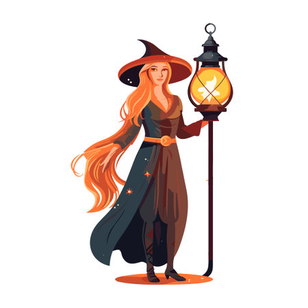FAIRY TALE WITCH HOLDING LIGHT STICK VECTOR ILLUSTRATIONのイラスト素材