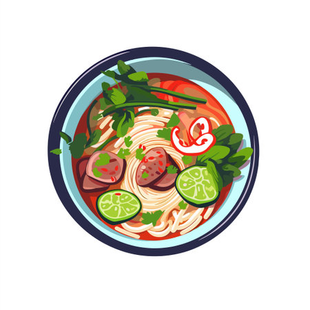 fresh pho soup street food hand drawn illustration