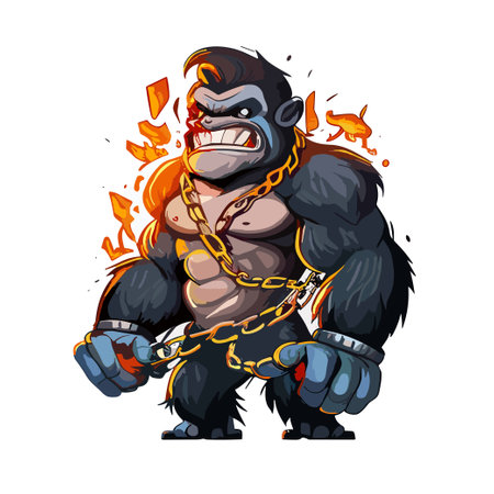 gorilla monster with fire cartoon angry vector illustrationのイラスト素材