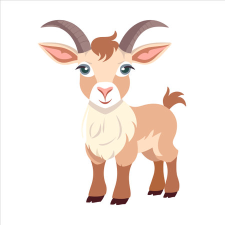 CARTOON Adult RED BROWN goat with horns character animal elementのイラスト素材