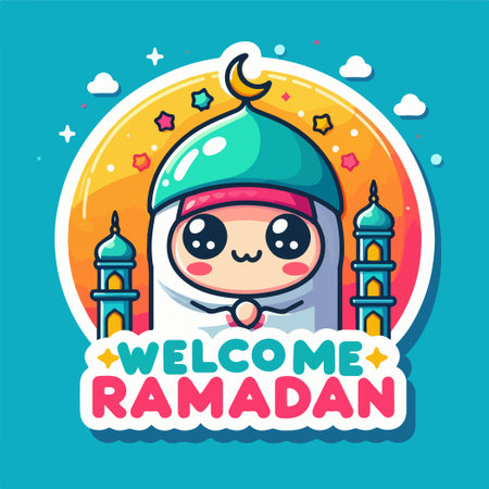 welcome ramadan flyer poster doodle text typography artのイラスト素材