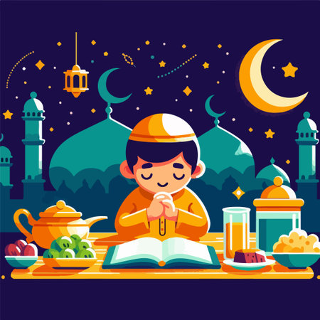 Iftar Eating After Fasting concept vectorのイラスト素材