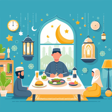 Iftar Eating After Fasting concept vectorのイラスト素材
