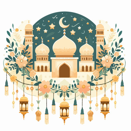 welcome ramadan vector used to Landing page templates Banners Card Invitation Social mediaのイラスト素材