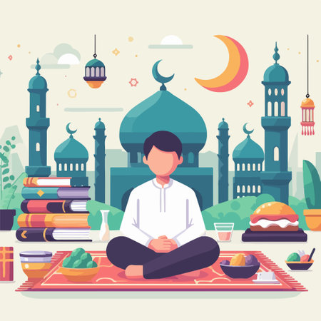 ramadan cover book story or poster flat illustration vectorのイラスト素材