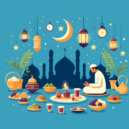 Starting the Day with Blessings AND SUHOOR EARLY MORNINGのイラスト素材