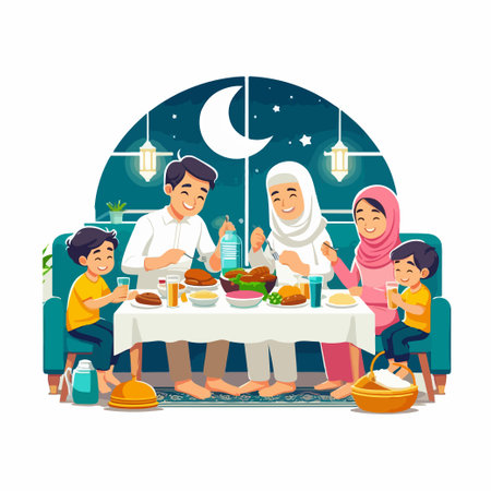 ramadan activity family suhoor mealのイラスト素材