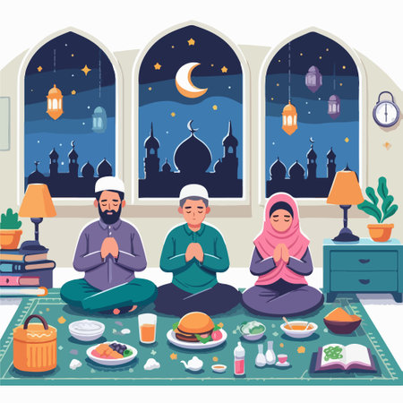ramadan kareem element background flat vector illustrationのイラスト素材