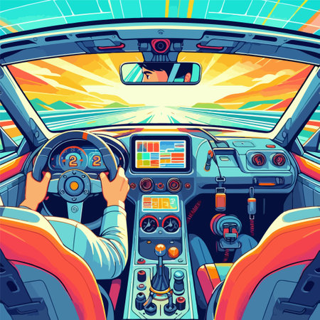interior car cabin cockpit driver flat vector illustration