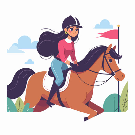 people women riding horses sport race flat vector illustrationのイラスト素材
