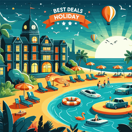 hotel room best deals holiday poster vector illustrationのイラスト素材