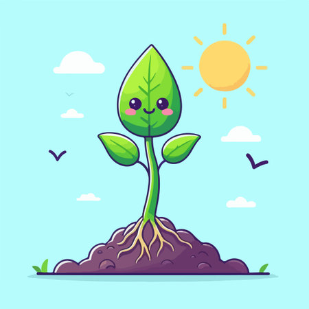 Seeds sprout in ground GROW CARTOON ILLUSTRATION VECTORのイラスト素材