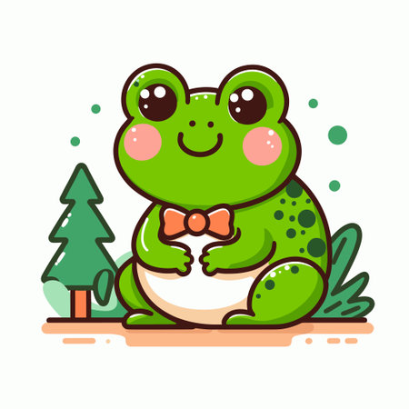 fat frog cartoon kid illustration book story sticker illustrationのイラスト素材