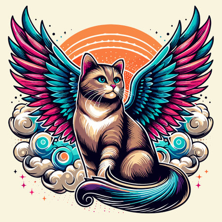 angel cat with wing and long tail artwork cute animal petのイラスト素材