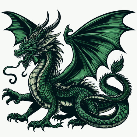 myth animal green dragon realistic vector artworkのイラスト素材