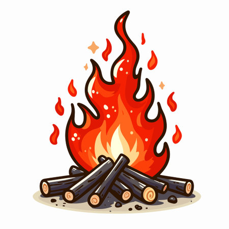 bonfire sign symbol cartoon vector sticker wood fire illustrationのイラスト素材