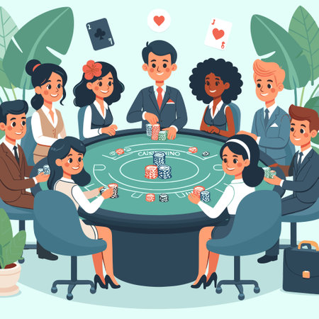 cartoon people playing card poker on casino illustration vectorのイラスト素材