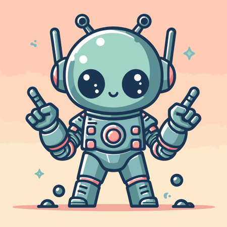 peace sign robot cartoon character alien vector illustrationのイラスト素材