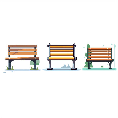outdoor park bench wood element set vectorのイラスト素材