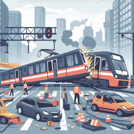 train crash with car illustration vector hand drawnのイラスト素材