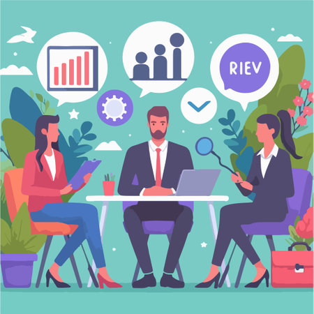 talk show meeting with contributor ask question flat vectorのイラスト素材