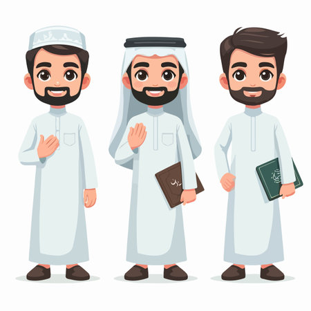 Arabic man in different poses. Vector illustration in cartoon style.のイラスト素材