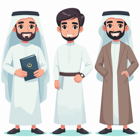 arab culture clothes thobe thawb kandura ghutra agal flat vectorのイラスト素材