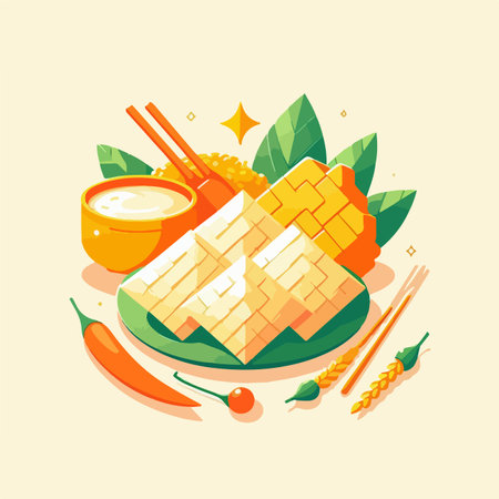 ketupat rice cuisine asian food vector illustrationのイラスト素材