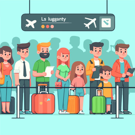 departure airport queue costumer passenger touristのイラスト素材