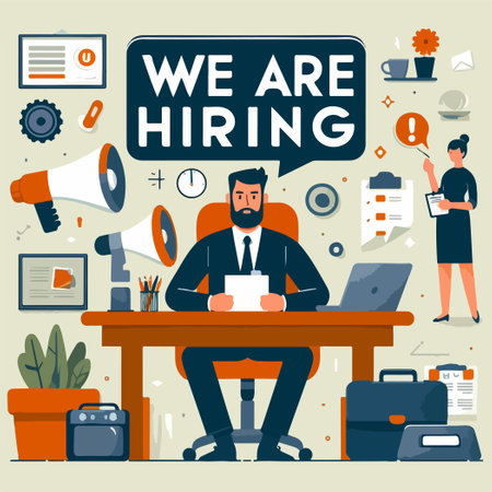 business man owner hiring employee poster template designのイラスト素材