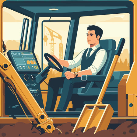 crane operator controlling cabin worker vector illustrationのイラスト素材