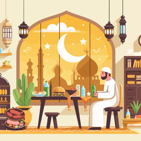 iftar fasting in ramadan month vector flat elementのイラスト素材