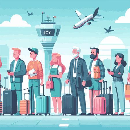 airline company woman at international airport check in desk counter gateのイラスト素材