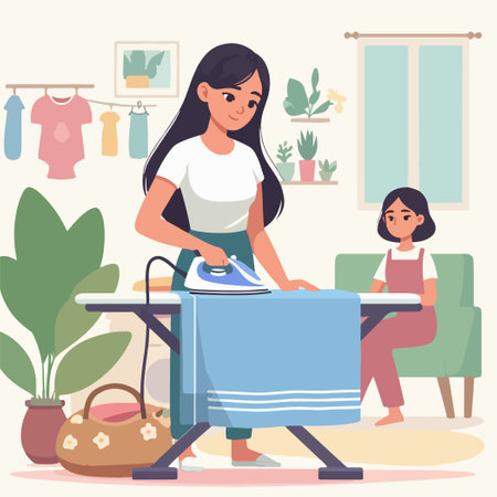 house wife ironing cloth daily activity vector illustrationのイラスト素材