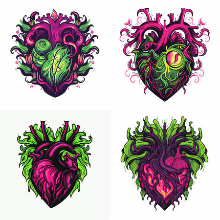 HEARTH SET ART WORK LOGO TEMPLATE HAND DRAWNのイラスト素材