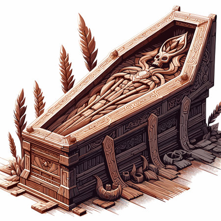 engraved wooden casket egypt mummy logo of the deadのイラスト素材