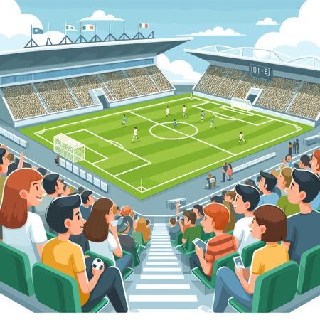 watching soccer from tribune supporter illustration vectorのイラスト素材