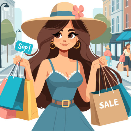 cartoon women showing goods flash sale illustrationのイラスト素材