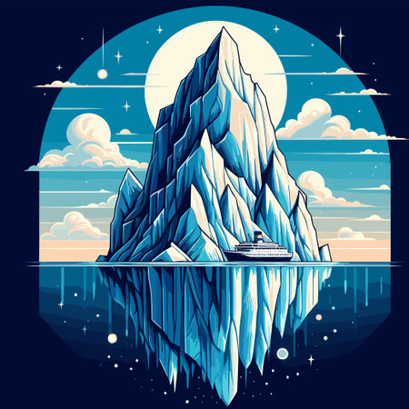 Vector illustration of a beautiful landscape with a cruise ship in the sea.のイラスト素材
