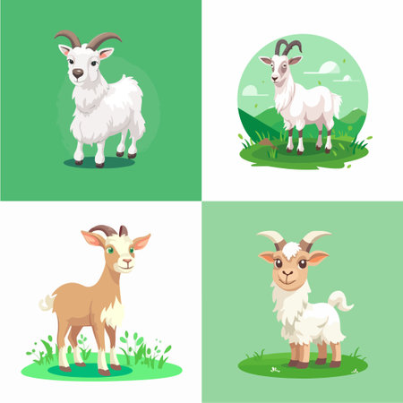 Set of different goats vector flat elementのイラスト素材