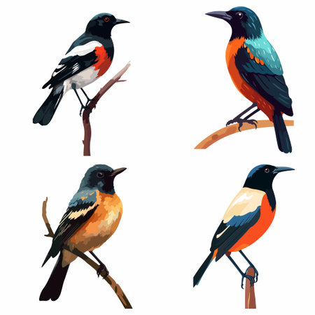 Bucconidae bird cartoon set element animal illustrationのイラスト素材