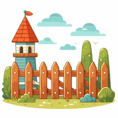 wooden fence cartoon minimalism vector templateのイラスト素材