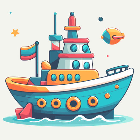 kids ship boat toy illustration vector cartoon elementのイラスト素材